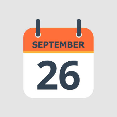 Flat icon calendar 26th of September isolated on gray background. Vector illustration.のイラスト素材