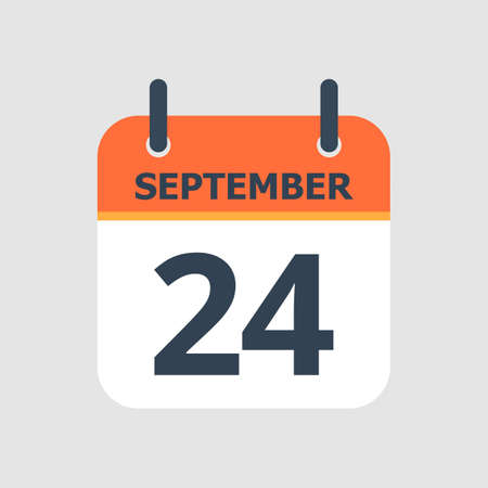 Flat icon calendar 24th of September isolated on gray background. Vector illustration.のイラスト素材