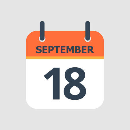 Flat icon calendar 18th of September isolated on gray background. Vector illustration.のイラスト素材