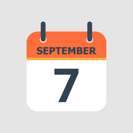 Flat icon calendar 7th of September isolated on gray background. Vector illustration.のイラスト素材