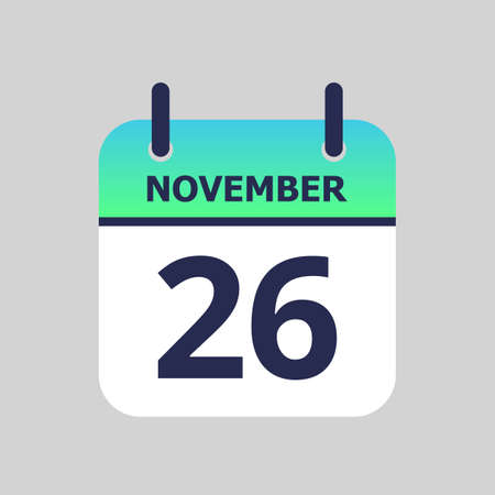 Flat icon calendar 26th of November isolated on gray background. Vector illustration.のイラスト素材