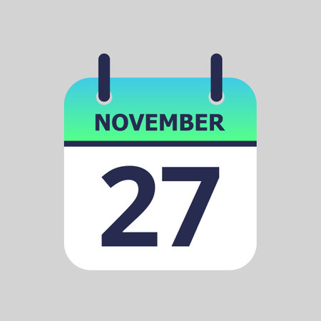 Flat icon calendar 27th of November isolated on gray background. Vector illustration.のイラスト素材