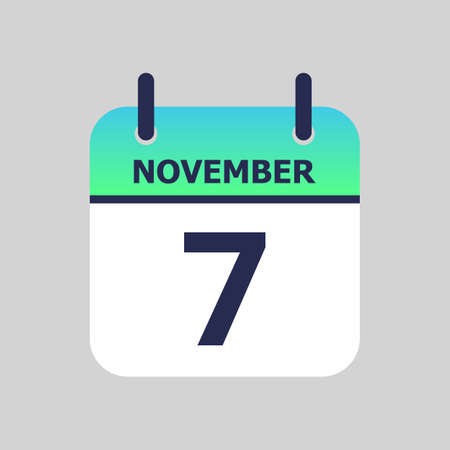 Flat icon calendar 7th of November isolated on gray background. Vector illustration.のイラスト素材