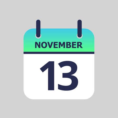 Flat icon calendar 13th of November isolated on gray background. Vector illustration.のイラスト素材