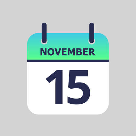 Flat icon calendar 15th of November isolated on gray background. Vector illustration.のイラスト素材