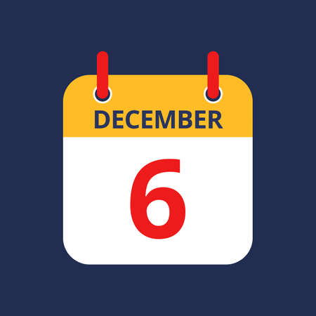 Flat icon calendar 6th of December isolated on blue background. Vector illustration.のイラスト素材