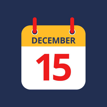 Flat icon calendar 15th of December isolated on blue background. Vector illustration.のイラスト素材