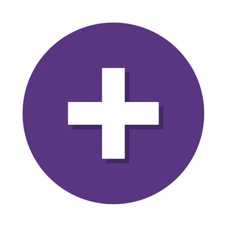 Flat icon addition on purple circle isolated on white background. Vector illustration.のイラスト素材