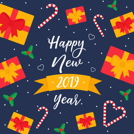 Decorative greeting card Happy New Year. Creative greeting card. Vector illustration.のイラスト素材