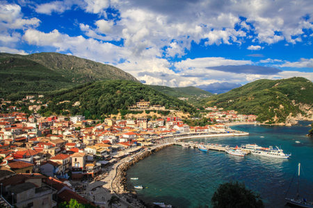 The wide view of the city of Parga in the afternoon. Sunset in Parga, Greece.のeditorial素材