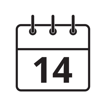 Line icon the fourteenth day on the calendar isolated on white background. Vector illustration.のイラスト素材