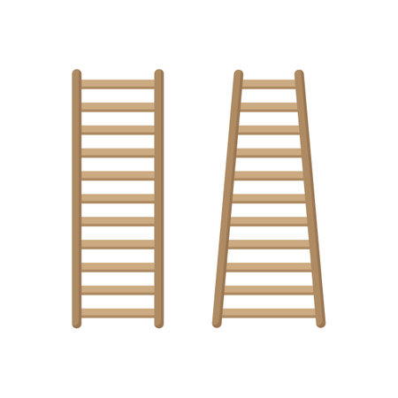 Flat icon wooden ladder isolated on white background. Vector illustration.のイラスト素材