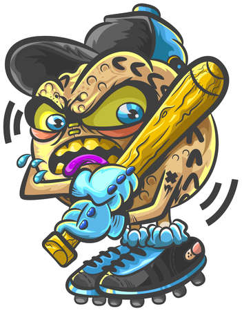 The Furious Baseball Ball. When the Baseball Ball gets tired of being hit, He picks up the bat and here's what happens.のイラスト素材