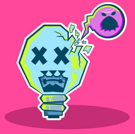 Scary lamp burned out and broken Broken lamp with a ghost coming out of the broken glass.のイラスト素材