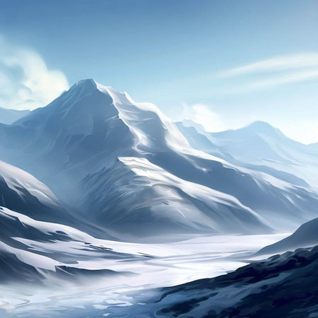 Landscape with snowy mountains and blue skyの写真素材