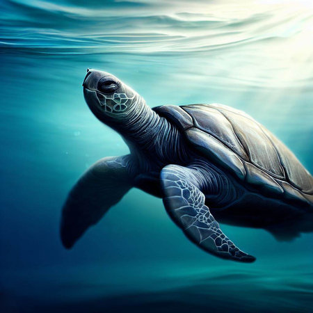 Sea turtle swimming under ocean surface. Marine lifeの写真素材