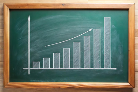 bar chart in chalk on class board. Finance class and educationの写真素材