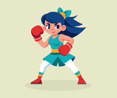 Girl boxer in boxing gloves. Vector illustration in a flat style.のイラスト素材