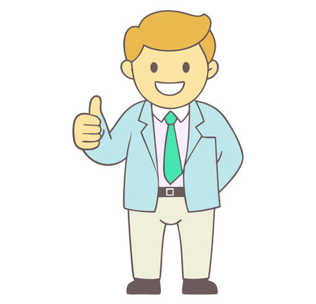 Illustration of a Man in a Business Suit Giving a Thumbs Up approve gestureのイラスト素材