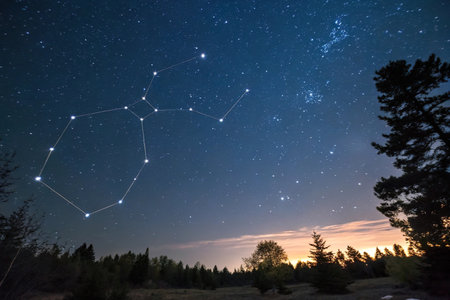 Constellation in the night sky with stars.の写真素材