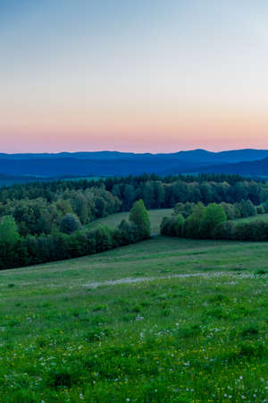 Hiking into the beautiful sunset in the Thuringian Forest