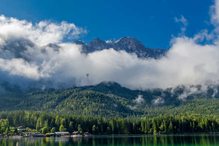 Summer discovery tour to the beautiful Eibsee in the Bavarian Alps - Germanyの写真素材