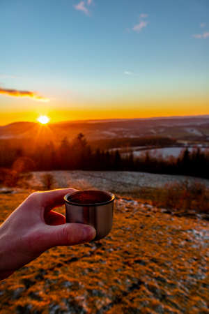 Sunset Hike along the Rennsteig in the near of Steinbach-Hallenberg - Germanyの写真素材