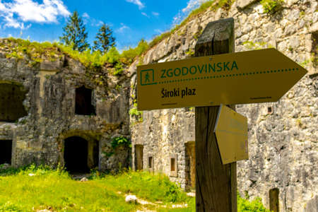 Exploring the old Kluze Fortress near the town of Bovec - Soca Valley - Sloveniaの写真素材
