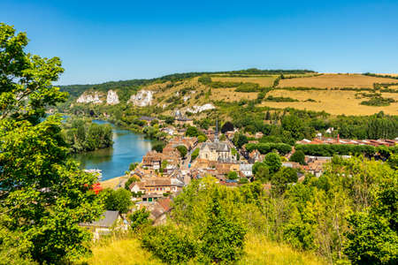 On the way in the beautiful valley of the Seine at ChÃ¢teau Gaillard - Les Andelys - Normandy - Franceの写真素材