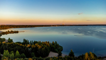 Enjoying the last hours of the evening over the Leipzig lake landscape - Saxony - Germanyの写真素材