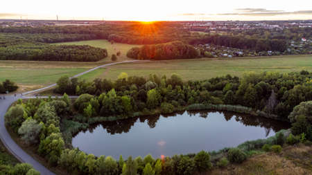 Enjoying the last hours of the evening over the Leipzig lake landscape - Saxony - Germanyの写真素材