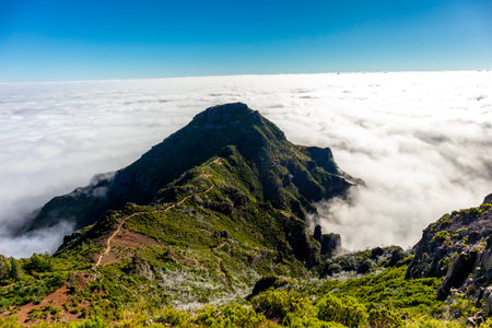 Hike to the highest point on the Azores island of Madeira - Pico Ruivo - Portugalの写真素材
