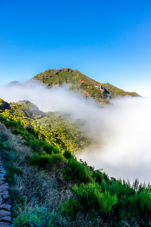Hike to the highest point on the Azores island of Madeira - Pico Ruivo - Portugalの写真素材