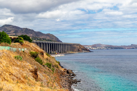 On the road at Funchal airport on the Azores island of Madeira - Portugalの写真素材