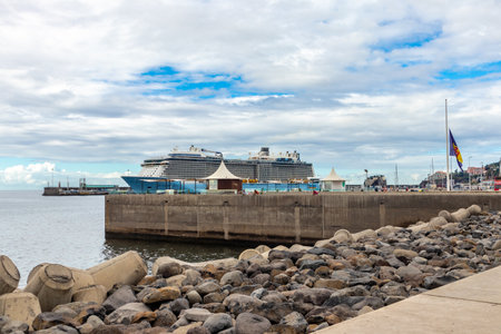 On the road in the romantic port city of Funchal on the Azores island of Madeiraの写真素材