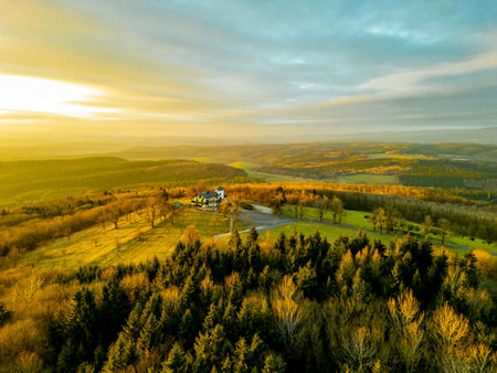Sunset feeling on the local mountain of KÃ¼hndorf - the Dolmar - Thuringia - Germanyのeditorial素材