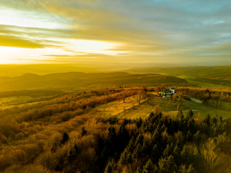 Sunset feeling on the local mountain of KÃ¼hndorf - the Dolmar - Thuringia - Germanyのeditorial素材