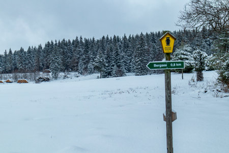 Beautiful winter landscape on the heights of the Thuringian Forest near Floh-Seligenthal - Thuringia - Germanyの写真素材