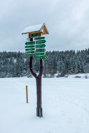 Beautiful winter landscape on the heights of the Thuringian Forest near Floh-Seligenthal - Thuringia - Germanyの写真素材