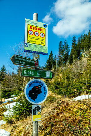 Spring hike in the Bavarian Forest from the GroÃer Arbersee to the GroÃer Arber summit - Bavaria - Germanyのeditorial素材