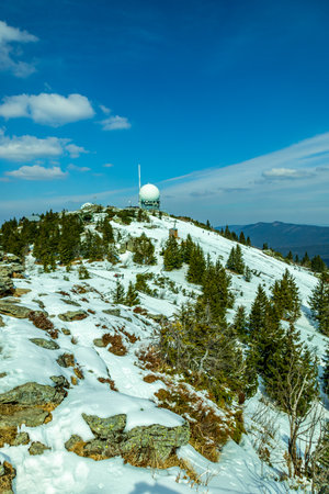 Spring hike in the Bavarian Forest from the GroÃer Arbersee to the GroÃer Arber summit - Bavaria - Germanyのeditorial素材