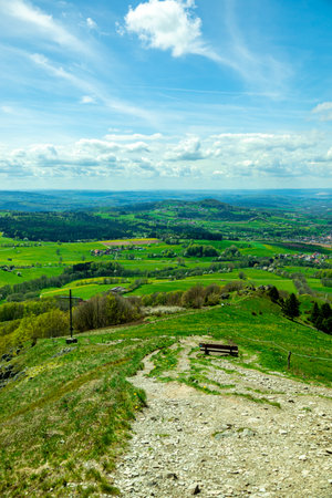 Spring hike through the beautiful RhÃ¶n mountains around the Wasserkuppe - Hesse - Germanyの写真素材