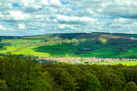 Spring hike through the beautiful RhÃ¶n mountains around the Wasserkuppe - Hesse - Germanyの写真素材