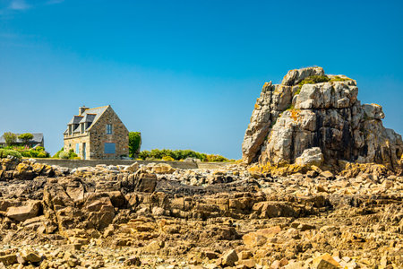 On the road in beautiful Brittany at Pors Hir - Plougrescant - Franceの写真素材