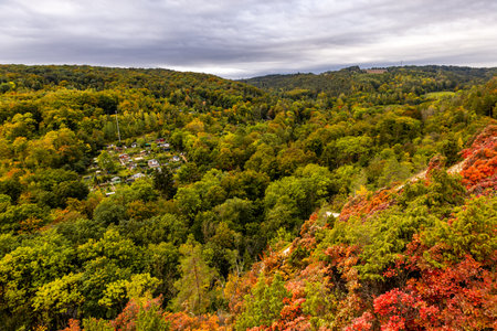 Beautiful colorful autumn hike along the Saale-Horizontale near Jena - Thuringia - Germanyの写真素材