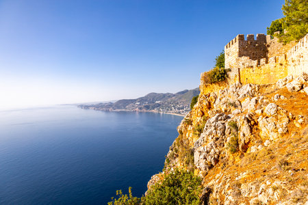 Exploring the city of Alanya with its imposing castle on the Turkish Rivera - Turkeyの写真素材