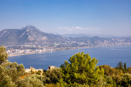 Exploring the city of Alanya with its imposing castle on the Turkish Rivera - Turkeyの写真素材