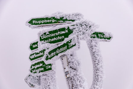Short winter hike through deep snow in the Thuringian Forest near Oberhof - Thuringia - Germanyの写真素材