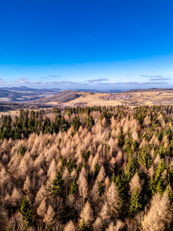 Short winter hike on a beautiful sunny day along the former border between Thuringia, Hesse and...