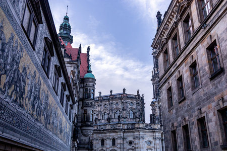 A short evening stroll through the beautiful historic city centre of Dresden - Saxony - Germanyの写真素材